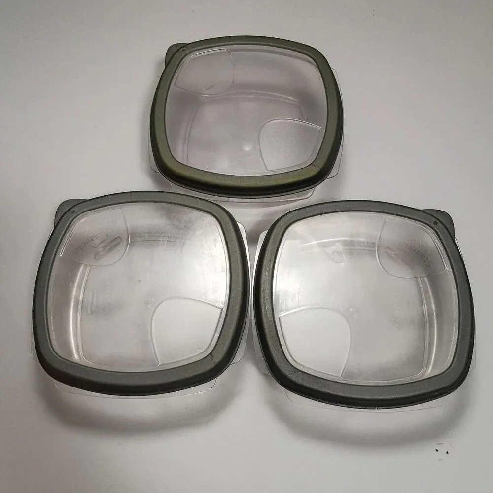 Rubbermaid Stain Shield Storage Green 3 Containers 1-3.2 & 2-2.1 Cups Square+Lid